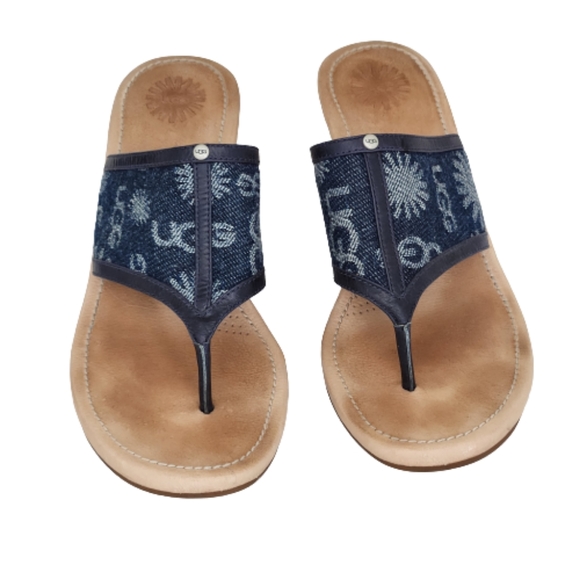 UGG Solera Denim Logo Wedge Sandsls Size 9 - Picture 2 of 10